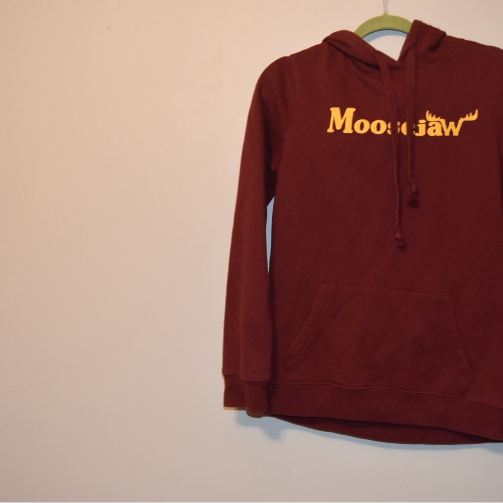 Moosejaw Burgundy Hoodie with Yellow Logo